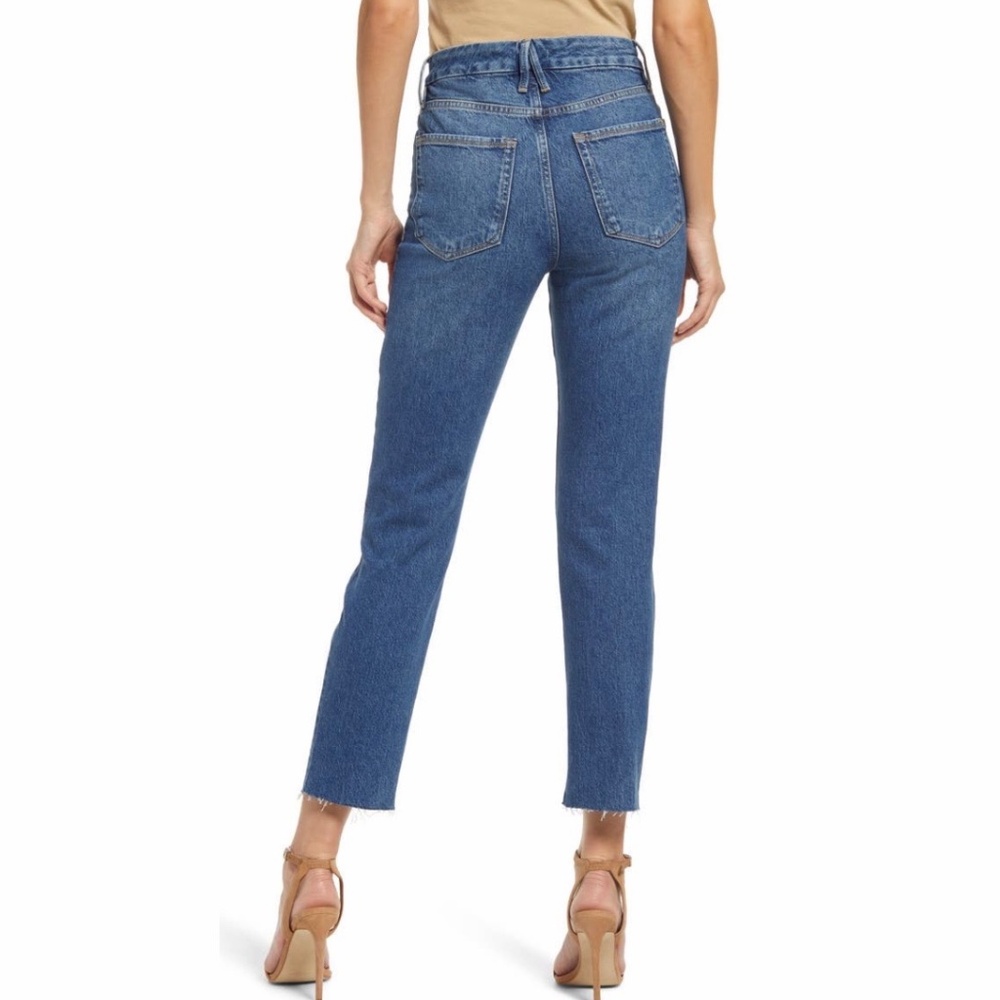 New Good American Slim Straight High Rise Raw Hem Ankle Jeans Blue Size 0 / 25 - Picture 4 of 16